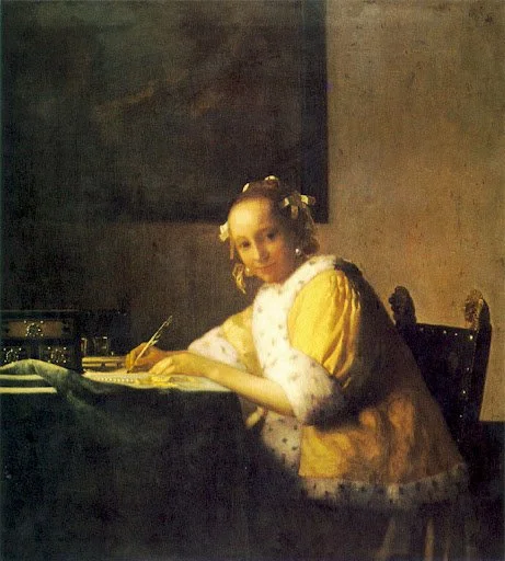 Jeune fille en jaune écrivant une lettre de Johannes Vermeer
