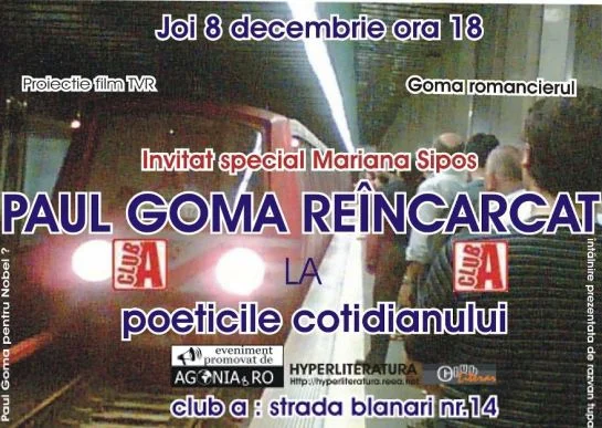 agonia.ro și Club A vă invită Joi, la Poeticile Cotidianului