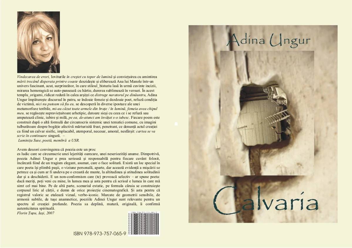 Apariție editorială și lansare de carte. \"Calvaria\", Adina Ungur