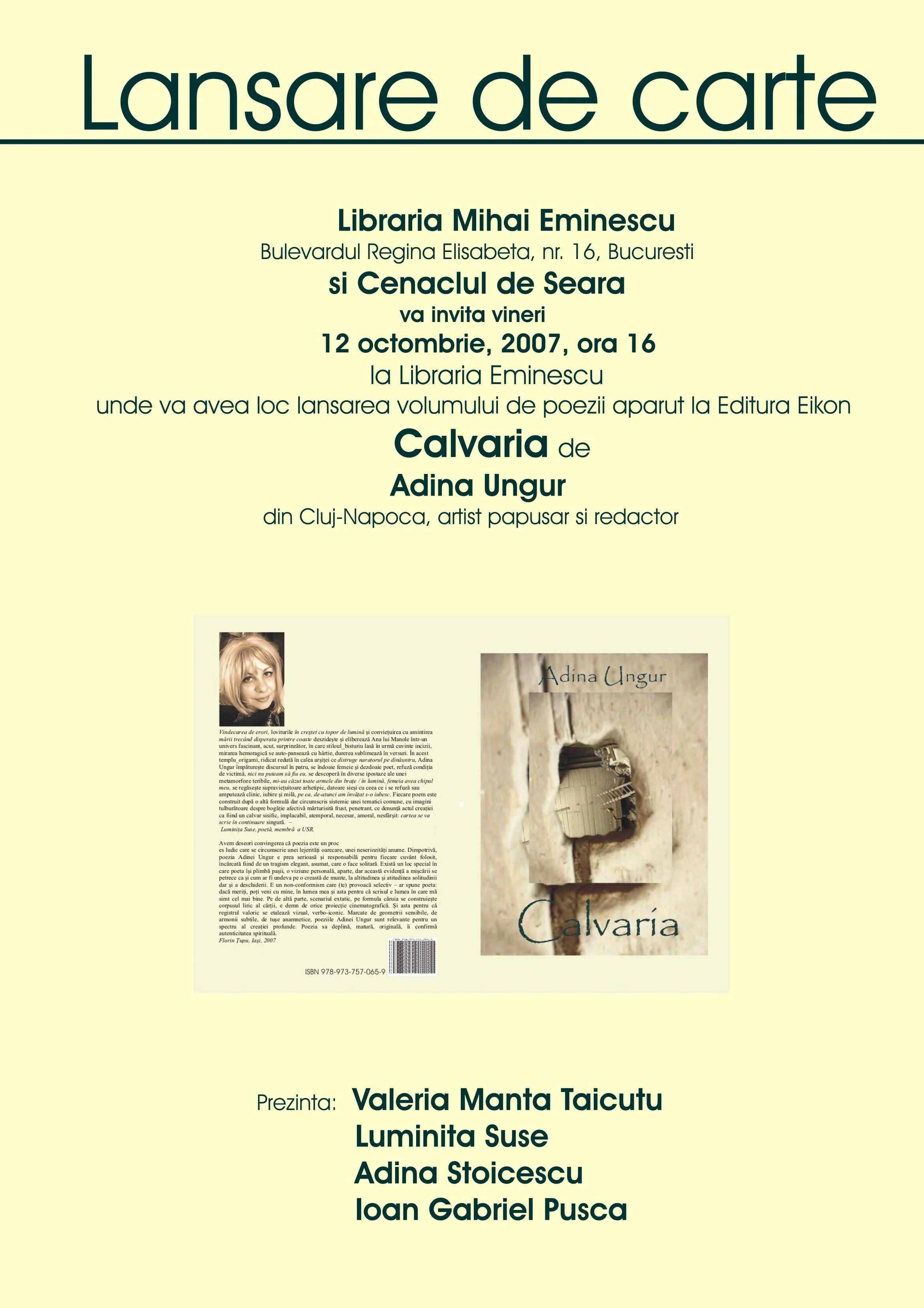 Lansare de carte la București - `Calvaria`