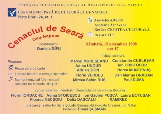 Cenaclul de Seară se lansează la Cluj