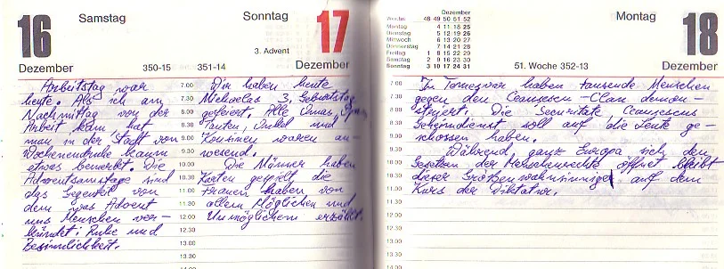 Tagebucheintragungen über nahe gehende, ferne Ereignisse